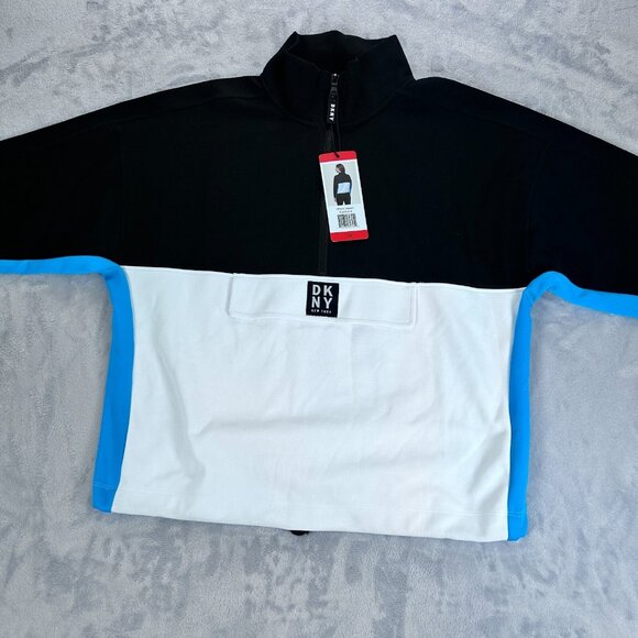 Dkny Sweaters - DKNY New York Sport Pullover Women's M White Blue Black - Half Zip Front Pocket
